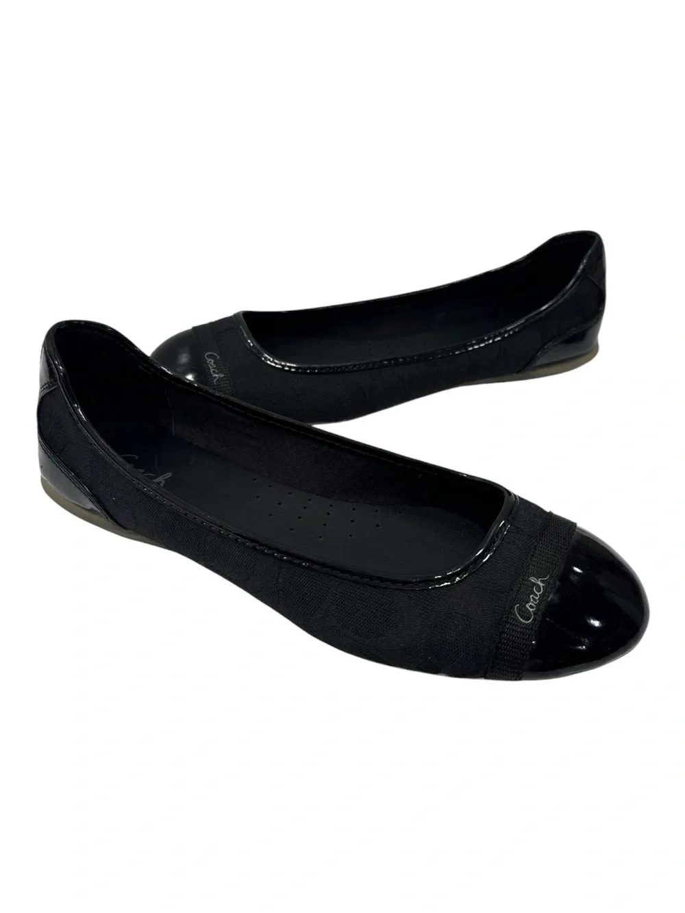 Coach Cecile Black Signature Ballet Flats With Patent Leather Cap Toe Size 9.5